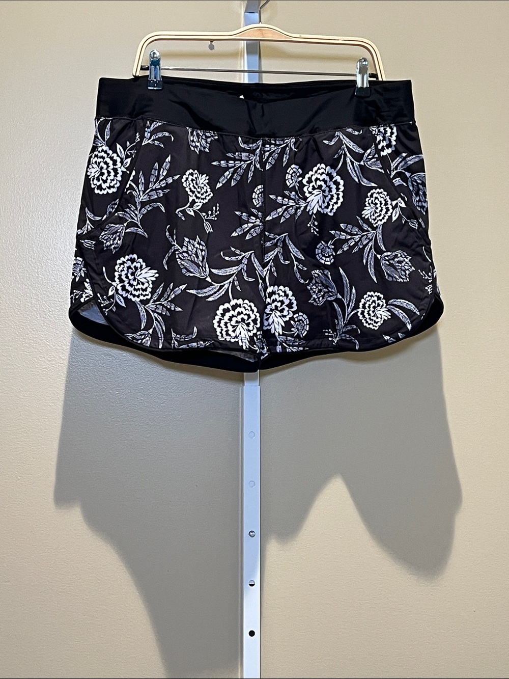 Lands' End Black Floral Swim Shorts
